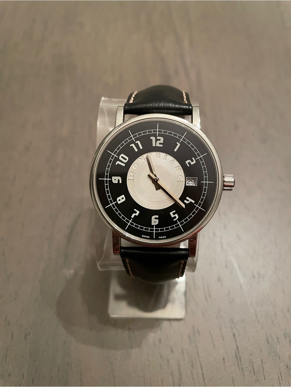 Mont Blanc Black and Silver Dial Leather Men's Watch